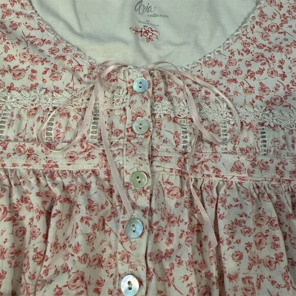 Aria Collection Floral Pink Nightgown Sleepshirt M Ribbon Trim Lace Accent READ - Picture 3 of 8